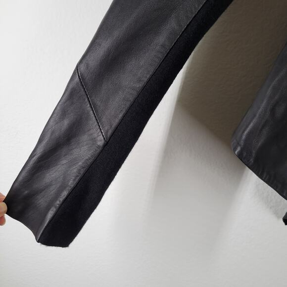 Kenneth Cole Genuine Leather Jacket Blazer Womens XS P Black Waterfall Front - Picture 3 of 14